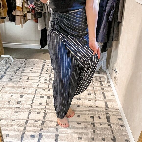 Kimora Lee Simons Striped Maxi Wrap Skirt Navy 6 - Picture 3 of 10